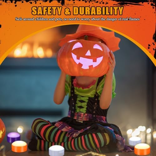 Riakrum 6 Pack Halloween Pumpkin LED Lights, White, Orange, Purple