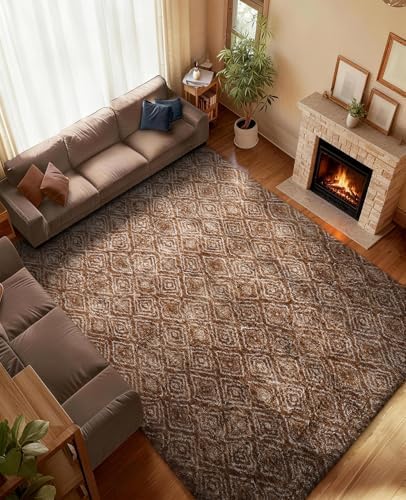Ophanie Area Rugs for Bedroom Living Room,Color Brown and White,Size 6' x 9',Shape Rectangular