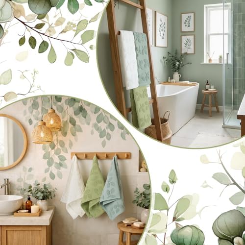 Remagr 3 Pcs Eucalyptus Hand Towels Cotton Jacquard Sage Green Bathroom