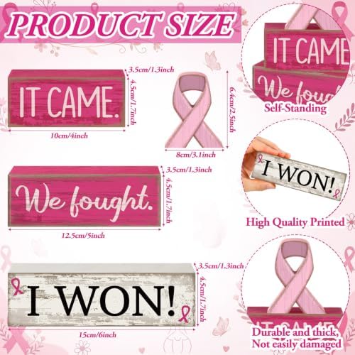 Lineshading 4 Pcs Breast Cancer Wooden Block Signs Farmhouse Decor