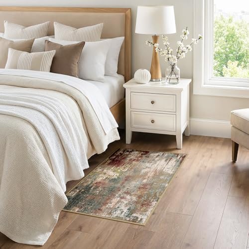 RELEANY Washable 3'x4' Abstract Area Rug for Living Room Rustic Brown