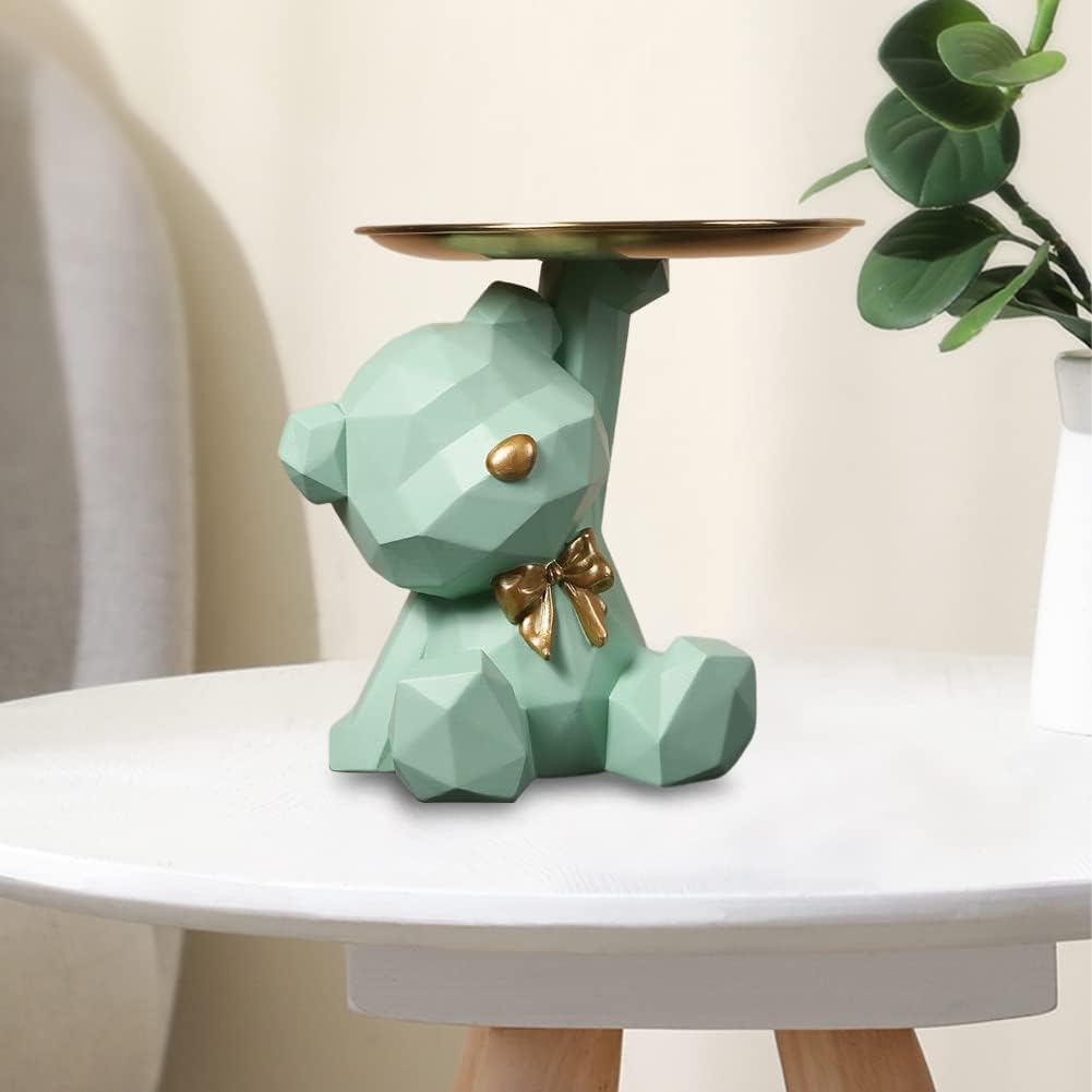 Geometric Bear Storage Tray Resin Nordic Bear Sculptures Keys Holder Lipsticks Jewelry / Green