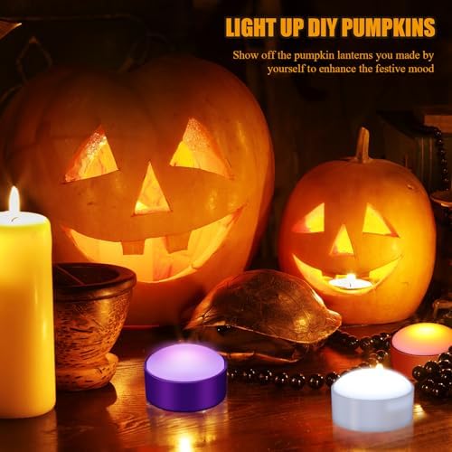 Riakrum 6 Pack Halloween Pumpkin LED Lights, White, Orange, Purple