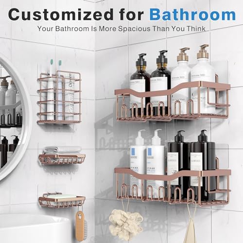 EUDELE 5-Pack Rustproof Stainless Steel Shower Caddy – No Drill Adhesive Bathroom Organizer with Large Capacity