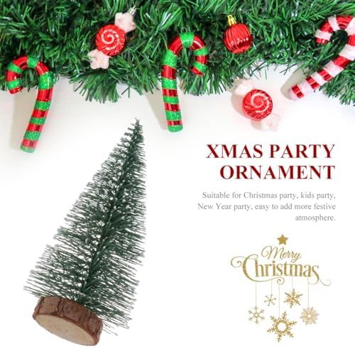 DECHOUS Mini Christmas Tree 4 Inch Snow Frost Miniature Christmas Bottle Brush Trees with Wooden Base for Xmas Decoration Holiday Party Home Table