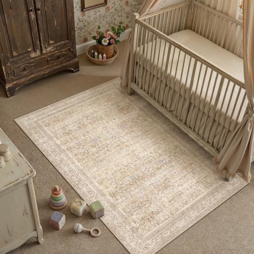4x6 Beige Neutral Retro Area Rug