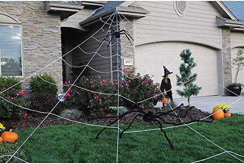 Giant Spider Web 22.9 X 18 Ft White Halloween Spider Web with Gutter Hook Set Easy to Decor Outdoor Yard