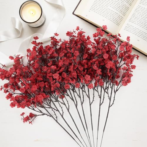 8Pcs Artificial Baby Breath Flowers Real Touch Fake Flowers Decorations,Red