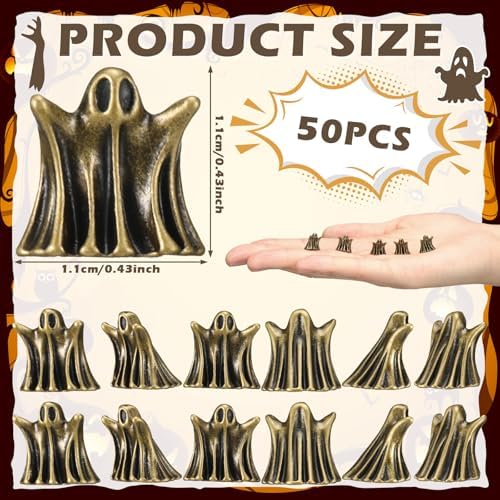 Civaner 50 Pcs Halloween Mini Brass Figurine Miniature, Scary Ghosts