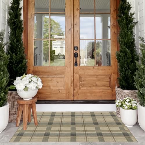 Plaid Outdoor Rug - 28"x43" Front Door Mat Indoor Outside Entrance