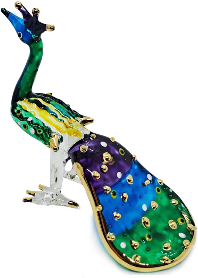 Tiny 3" Long Blue Purple Peacock Peafowl Bird Figurine / Peacock Gr Bl / Green