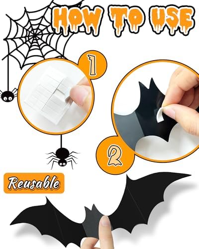 120 Pcs 3D Halloween Decorations Bats Decor,5 Sizes Bats Wall Decor Indoor