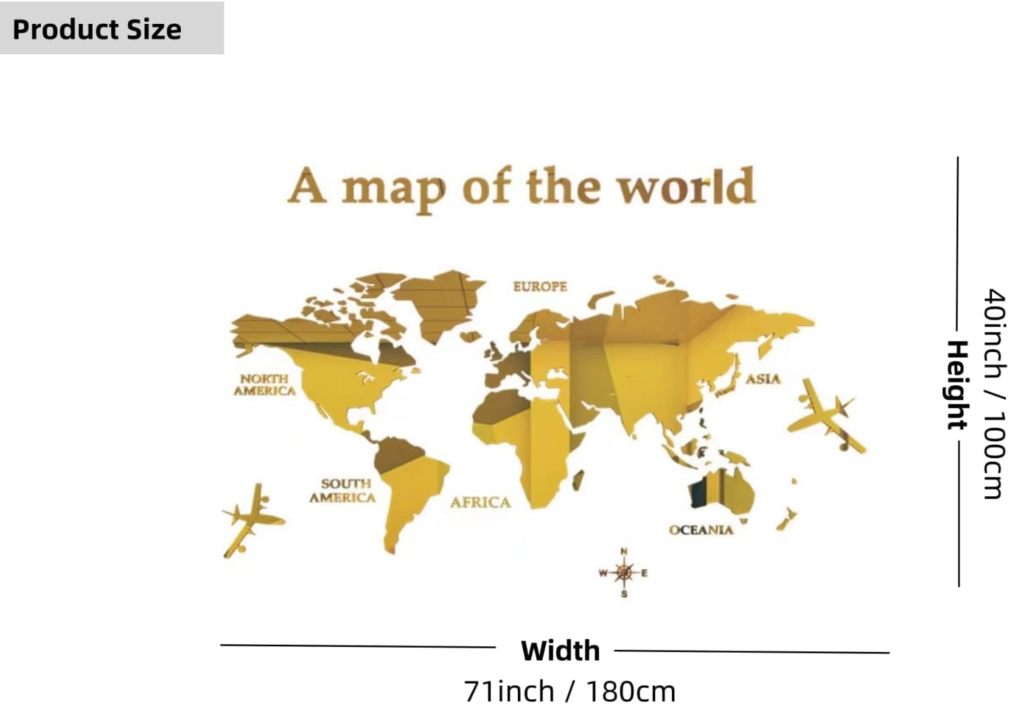 3D World Map Wall Stickers Decor Murals DIY Decal / Large / Black / 71 x 40