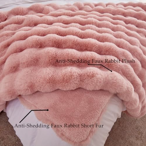 BENVWE Faux Fur Throw Blanket for Couch Bed - Fluffy Soft Thick Bubble Blanket for Living Room Home Decor - Mothers Day