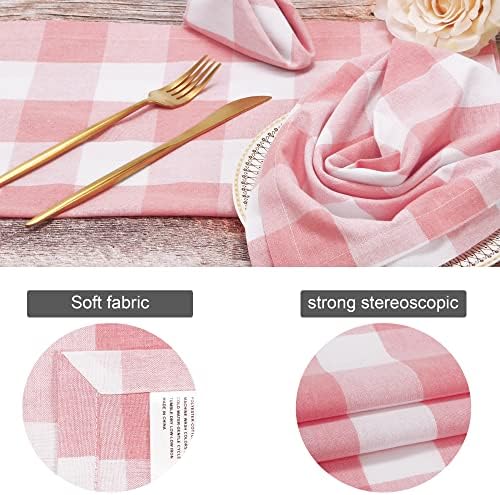 Cotton Blend Buffalo Plaid Table Napkins (Set of 12), 20 x 20 Inch Washable Dinner Napkins, Buffalo Checks Cloth Napkins for Restaurant, Wedding, Holiday, Farmhouse，Peach Pink/White