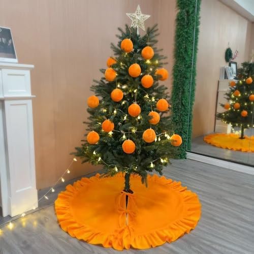 Velvet Christmas Tree Skirt Yellow 48 inch Ruffled Holiday Tree Skirt for Rustic Xmas Tree Decoration