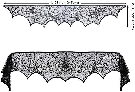 Halloween Cobweb Fireplace Scarf, Black Lace Spiderweb Mantle Scarf for Halloween Home Party Supplies, 18 x 96 inch