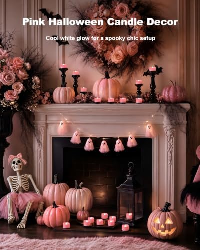 Homemory 12-Pack Pink Flameless Battery Tea Light Candles, 200+ Hours