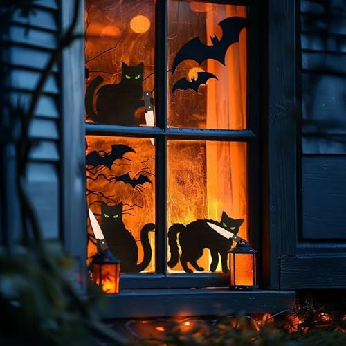 Dripykiaa Scary Black Cat Halloween Wall Decor, 3PCS Wooden Creepy Cat Decorations, Wall Art for Door, Window, Shelf, Bathroom, Living Room Halloween Decorations