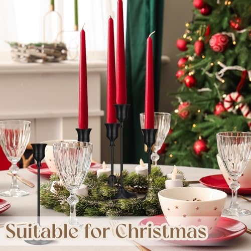 6PCS Brass Black Taper Candle Holders Set, Metal Candlestick Holders