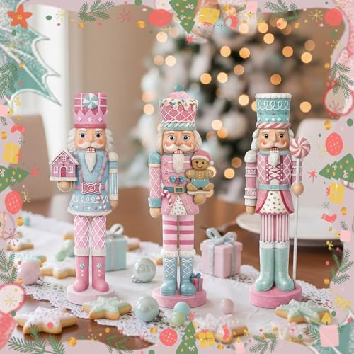 Simgoing 3 Pcs Pastel Christmas Nutcracker Gingerbread Resin Nutcrackers