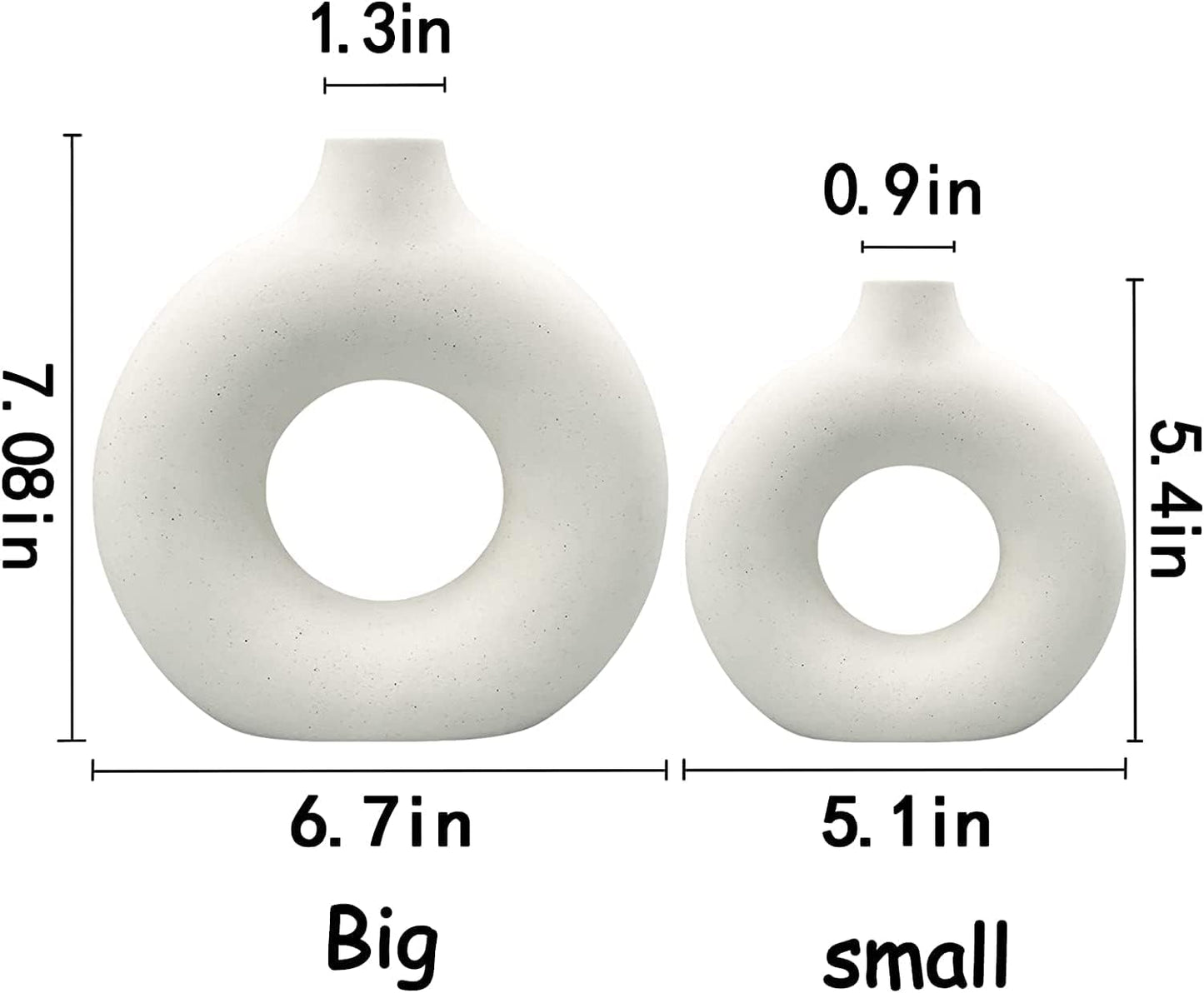 Round Matte Boho Vase for Decor / White / Small + Big