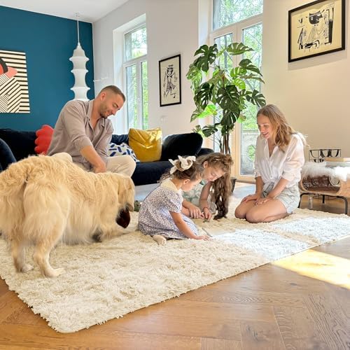 OLANLY 9x12 Machine Washable Large Area Rugs for Living Room, Bedroom, Soft Fluffy Shaggy Bedside Rug, Indoor Floor