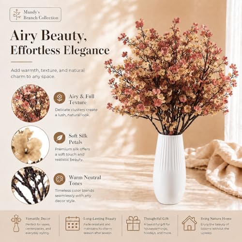 Mandy's 6 Bundles Artificial Beige Brown Baby’s Breath Flowers