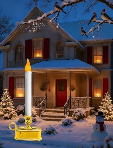 4 Pack Christmas Window Candle Lamps with Sensor Dusk to Dawn,10 Inch Battery Operated LED Window Candles with Flickering Amber Flame for Weddings Table Christmas Decor, Gold Plated Base