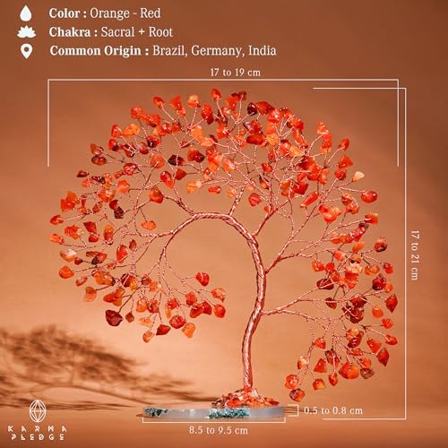 KARMAPLEDGE Crystal Tree of Life for Home, Office, Room, Wall Decor to Bring Money & Good Luck, Handmade Carnelian