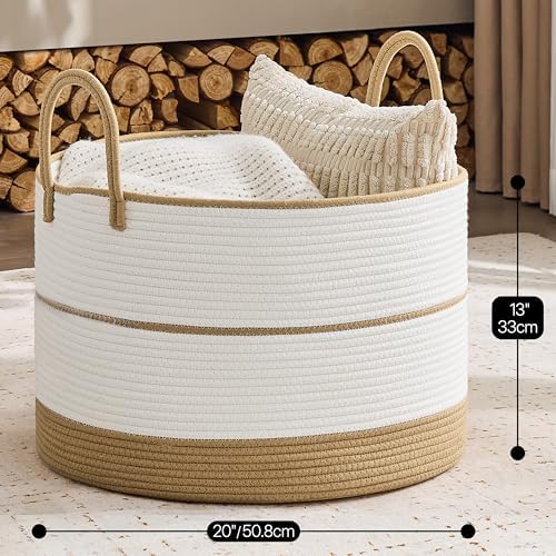 KAKAMAY Large Blanket Basket with Handles, Storage Basket for Living Room