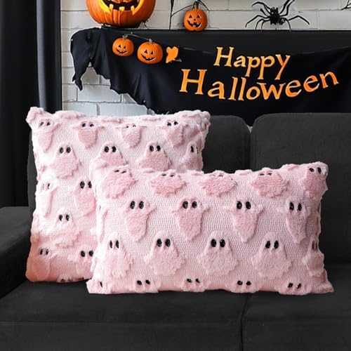 Halloween Pillow Covers 18x18 Set of 2 Pink Ghost Farmhouse Home Decor