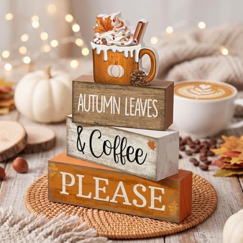 Lineshading 4 Pcs Fall Coffee Table Decor Fall Decor for Home Pumpkin Latte