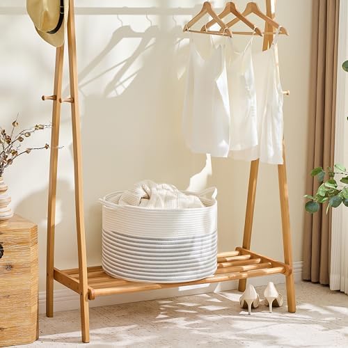 KAKAMAY Large Blanket Basket with Handles, Storage Basket for Living Room