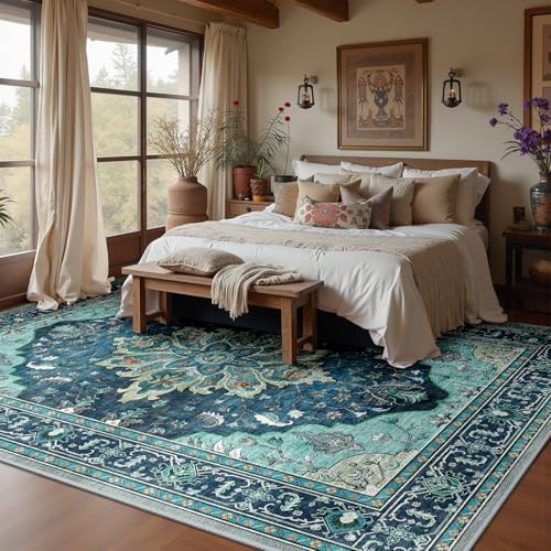 RELEANY Washable Area Rug, Large 10'x14', Teal