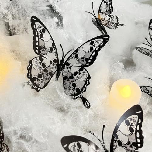 Halloween Wall Sticker Butterfly Wall Decals Skull Design Halloween Decor Indoor Supply Halloween Skull Wall Decals for Home Bedroom Bathroom Living Room Office Halloween Wall Stickers Decoration