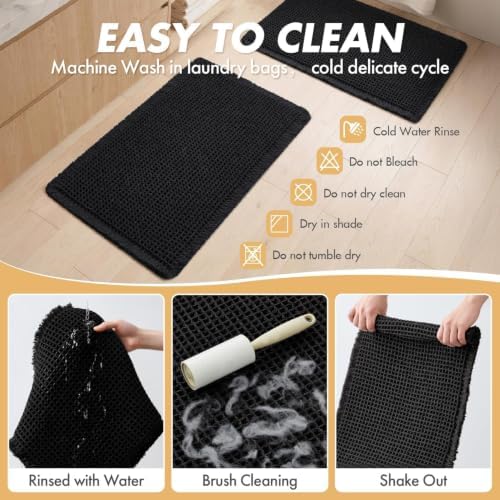 MIULEE Set of 2 Waffle Bathroom Rugs Boho Bath Mat Black 17x24 Inch