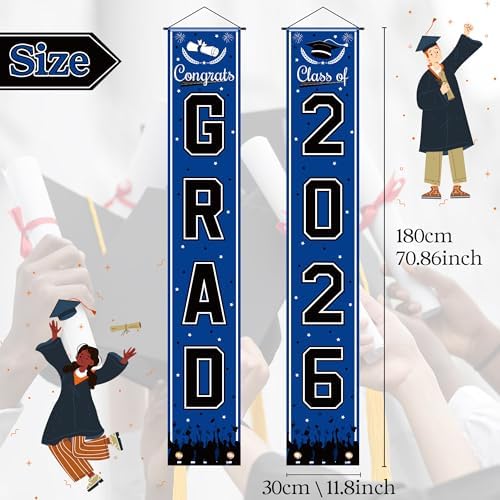 OHOME Graduation Decorations 2026 2027 - Blue Congrats Grad Porch Banner for Graduation Party Decorations - Class of 2026 - Party Favors Supplies Backdrop Yard Signs Decor
