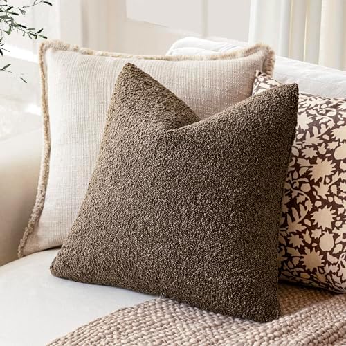 Textured Boucle Throw Pillow Covers Accent Solid Decorative Pillow / 20 x 20 / Brown / Set of 2