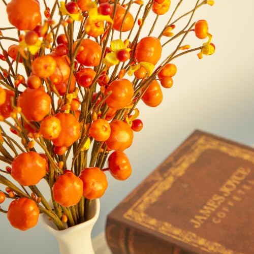 8-Pack Fall Stems Artificial Fall Picks 17" Tall with Mini Pumpkins