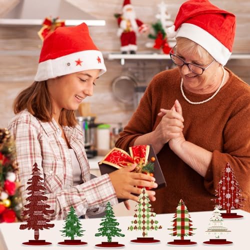 Namalu 16 Pcs Joy Christmas Tree Centerpiece Buffalo Plaid Snowflake