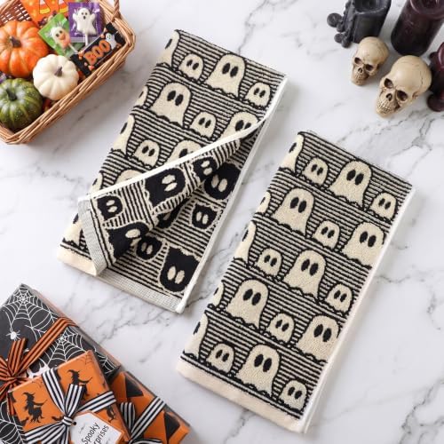Breling 2 Pcs Halloween Cute Ghost Hand Towels Black White Bathroom Towels