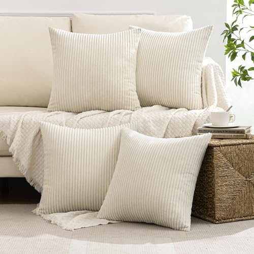 MIULEE Soft Corduroy Decorative Throw Pillow Covers Cream White 18x18