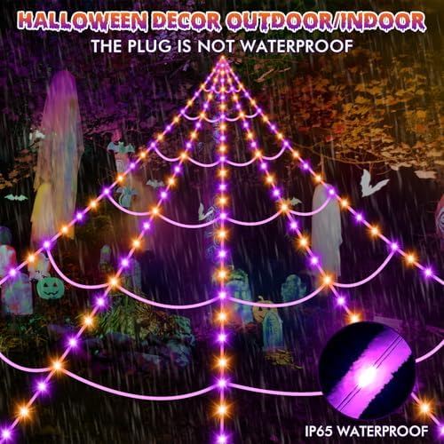OCATO 200" Halloween Decorations Spider Web Lights Outdoor +59" Fake Spider