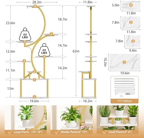 BACEKOLL Plant Stand Indoor with Grow Light, 8 Tier Corner Plant Shelf Tall