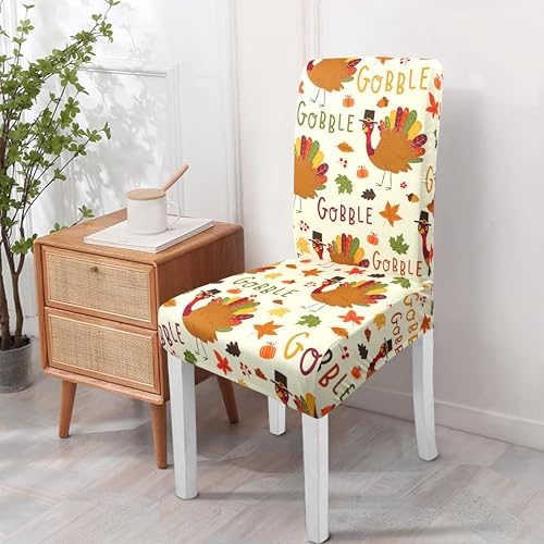 Fall Thanksgiving Chair Covers Set of 6, Pumpkin Turkey Dining Chair Protectors, Elastic Removable Washable Dining Chair Covers for Fall Thanksgiving Kitchen Dining Room Holiday Decorations