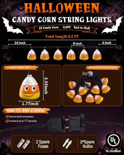 8.5FT Halloween Candy Corn String Lights, Plug-in 10 LED Decor