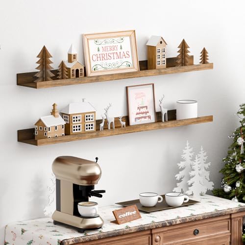 upsimples Floating Shelves for Wall Decor and Storage, Brown, 6Pcs 35.5''