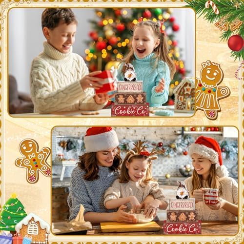 Britimes Tiered Tray Decor Set, 4 Pack, Wooden Table Sign, Gingerbread