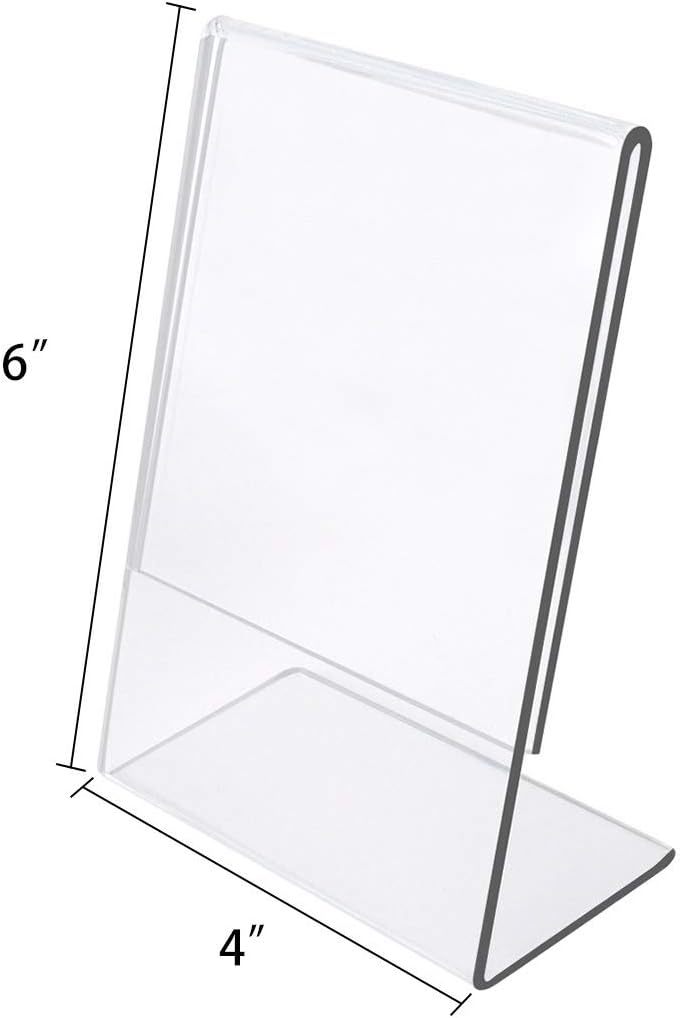 Slant Back Acrylic Sign Holder / 4 x 6 / Vertical / Clear / Set of 6